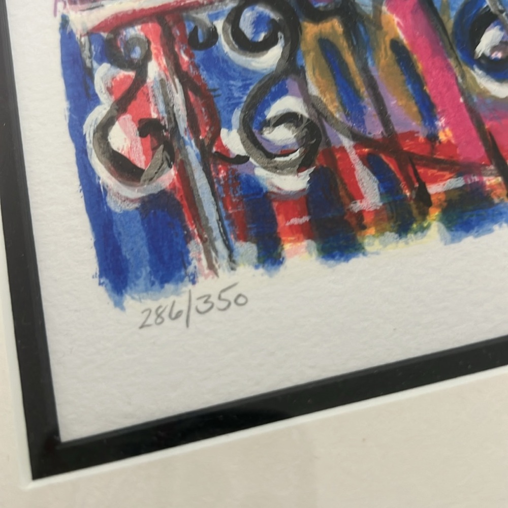 Gold Framed Abstract Lithograph Painting. Art by Zamy Steynovitz, 1998. - Picture 6 of 9